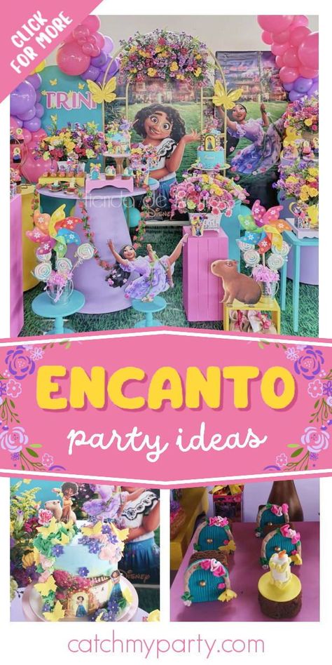 En Canto Birthday Party, Encanto Cake Table Decor, Encanto Party Table Decorations, Encanto Cake Table, Encanto Birthday Party Ideas Diy, Encanto Table Centerpieces, Encanto Birthday Party Favors, Diy Encanto Birthday, Encanto Dessert Table Ideas