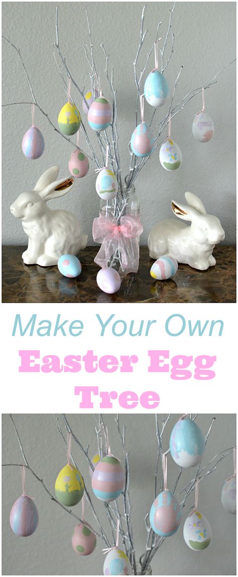 Make Your Own Easter Egg Tree Craft - a fun spring project to make with your kids. sponsored by #WaverlyInspirations Easter Egg Tree Diy, Easter Tree Ideas, Easter Tree Diy, Easter Eggs Kids, Making Easter Eggs, Diy Tree Decor, Easter Outdoor, Suburban Mom, Egg Ornaments