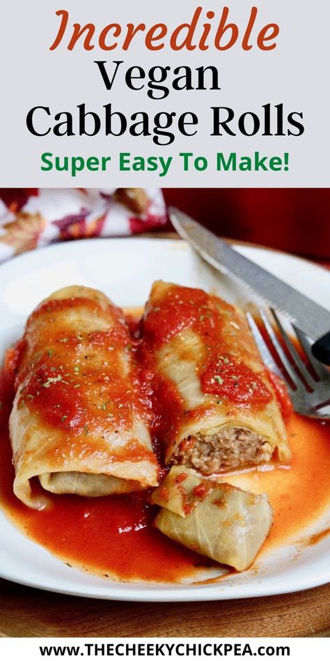 Healthy Stuffed Cabbage, Vegan Stuffed Cabbage, Vegan Cabbage Recipes, Vegetarian Cabbage Rolls, Stuffed Cabbage Recipe, Vegan Cabbage Rolls, Vegan Cabbage, Vegan Ground Beef, Stuffed Cabbage Rolls