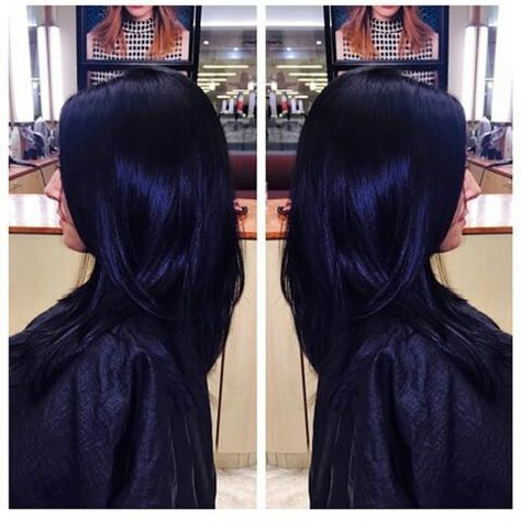 BLUeblack Black Blueish Hair, Jet Blue Black Hair, Black Blue Hair, Ideas For Hair Color, Midnight Blue Hair, Blue Black Hair Color, Blue Black Hair, Blue Ombre Hair, Dark Blue Hair