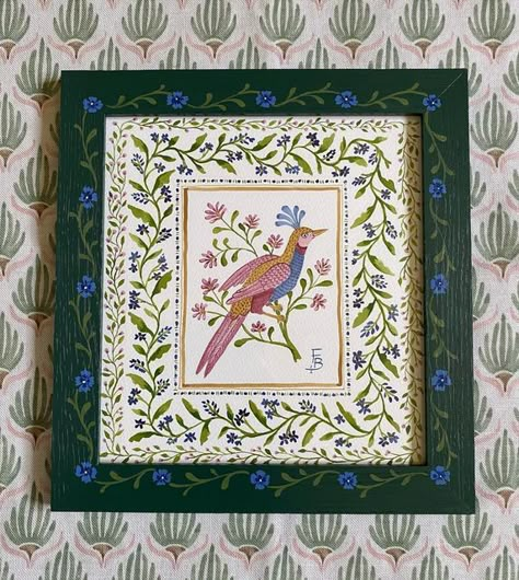 Framed Drawings On Wall, Folk Art Picture Frame, Hand Painted Border Designs, Felicity Buchanan Designs, Hand Painted Picture Frame, Hand Painted Frames Diy, Border Painting Design, Indian Frame, Indian Illustrations