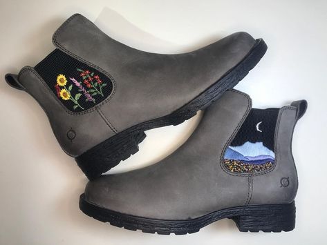 Shoes Embroidery, Born Boots, Granola Girl Aesthetic, Blundstone Boots, Embroidered Boots, Granola Girl, Reach Out To Me, Chelsea Boot, Custom Embroidery