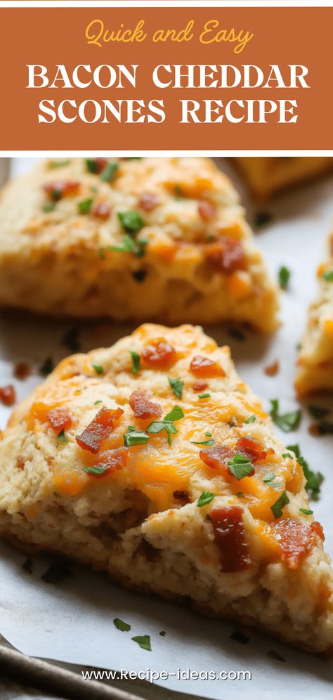 A delicious platter of Bacon Cheddar Scones, showcasing crispy bacon and sharp cheese. Perfect for a brunch treat or savory snack, made with flaky dough and fresh chives. Bacon Jalapeño Cheddar Scones, Savory Scones Breakfast, Bacon Scones Cheddar, Sausage Cheese Scones, Sourdough Bacon Cheddar Scones, Scones Savory Recipe, Bacon And Cheese Scones, Bacon Cheddar Chive Scones, Bacon Cheddar Scones Recipes