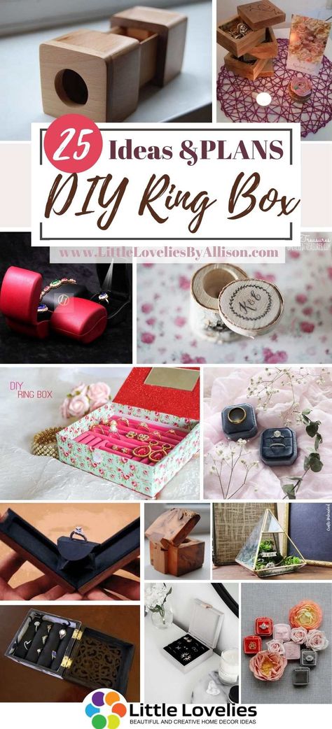 25 DIY Ring Box – How To Make A Wedding Ring Box Diy Ring Box Ideas, Wrapping A Ring Box Gift Ideas, Diy Wedding Ring Box Ideas, Ring Gift Box Ideas Diy, Diy Engagement Ring Box Ideas, Wedding Rings Box Ideas Diy, Ring Holder Diy Wedding, Engagement Ring Box Ideas, Engagement Ring Box Diy