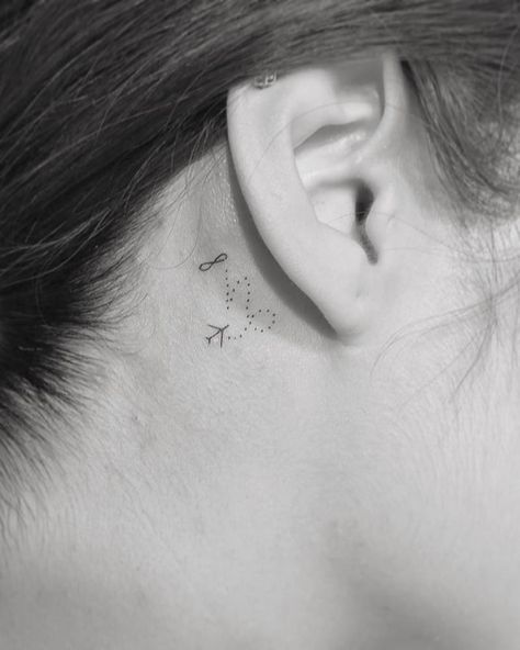 Infinity symbol + Capricorn symbol + airplane tattoo. Mathematical Tattoo, Airplane Tattoo, Infinity Symbol Tattoo, Tattoo Behind Ear, Airplane Tattoos, Omerta Tattoo, Infinity Tattoos, Sun Tattoos, Modern Tattoos