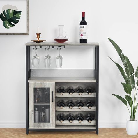 Amyove Wine Bar Cabinet with Detachable Rack, Glass Holder, Small Sideboard and Buffet Mesh Door, Grey Bar Glass Rack, Metal Bar Cart, Wine Bar Cabinet, Bar Rack, Small Sideboard, Mesh Door, Glass Rack, Wine Cabinet, Kitchen Cabinet Organization