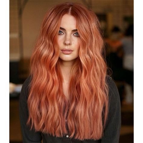 Strawberry Rose Gold Hair, Copper With Pink Highlights, Rose Gold Copper Hair Color, Cooper Rose Gold Hair, Rose Ginger Hair, Pastel Copper Hair, Ginger Balayage Blonde, Peach Hair Color Rose Gold, Rose Gold Copper Hair