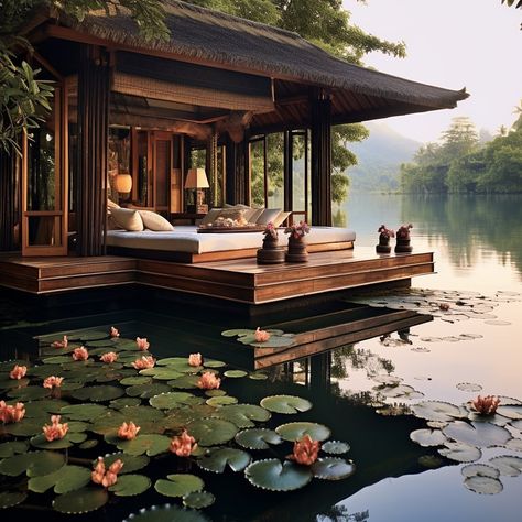 Japanese Traditional Architecture, Small Dream Homes, Tranquil Spa, Asian House, River Retreat, Lakeside Resort, Traditional Japanese Architecture, Van House, Japanese Style House