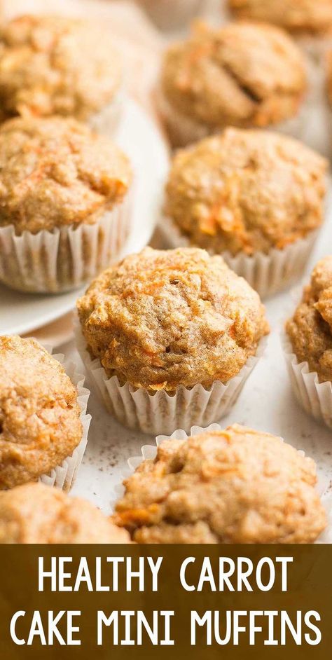 Healthy Carrot Cake Mini Muffins – only 33 calories & just like eating dessert for breakfast! This recipe is really easy too! ♡ easy healthy carrot muffins. moist greek yogurt carrot muffins. clean eating no sugar carrot muffins. gluten free spiced carrot muffins. Carrot Cake Mini, Healthy Carrot Cake Muffins, Healthy Carrot Cake, Mini Carrots, Carrot Cake Muffins, Healthy Carrot Cakes, Carrot Muffins, Cake Mini, Healthy Muffins