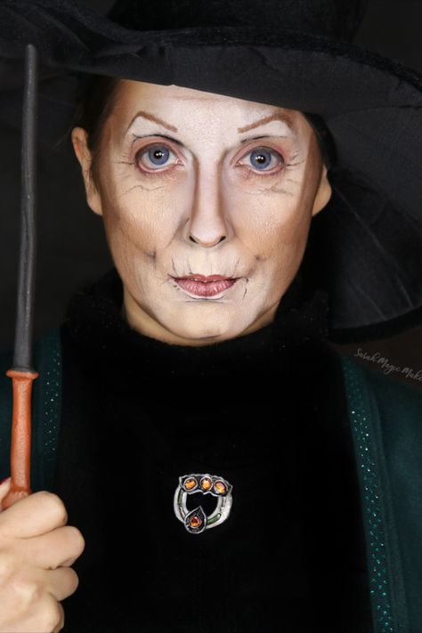 Diy Mcgonagall Costume, Professor Mcgonagall Makeup, Professor Mcgonagall Costume, Professor Mcgonagall, Maggie Smith Mcgonagall, Prof Mcgonagall, Professor Minerva Mcgonagall, Harry Potter Makeup, Mcgonagall Vs Umbridge