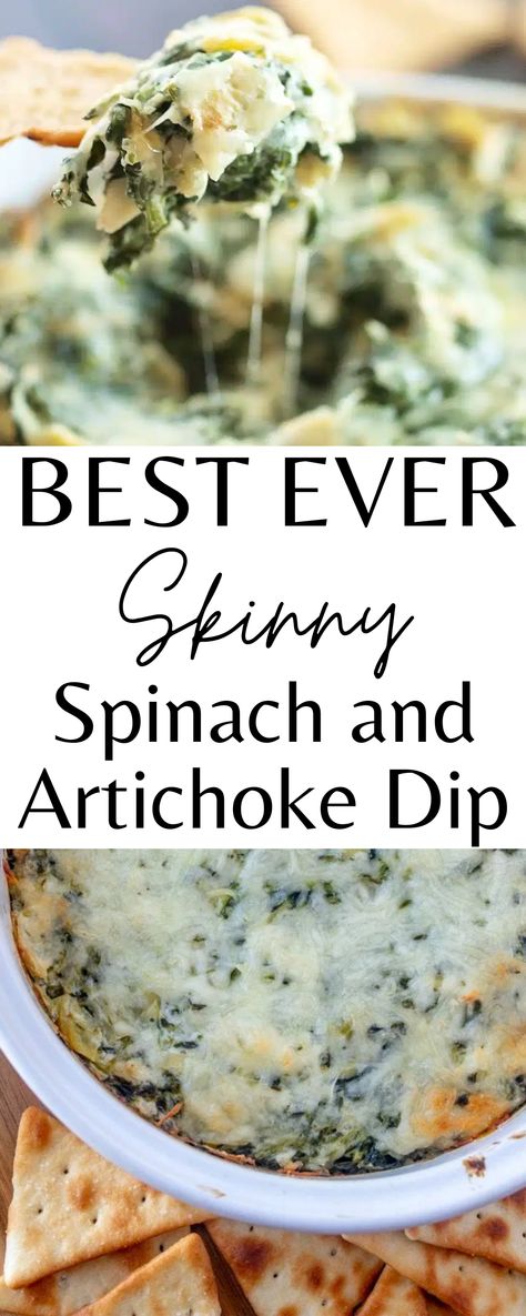 This is the Best Ever SKINNY Spinach and Artichoke Dip. It's the perfect appetizer for any occasion. Super easy to make! Fresh Spinach Artichoke Dip, Canned Artichoke Recipes, Healthy Spinach Dip, Healthy Spinach Artichoke Dip, Artichoke Dip Easy, Spinach Artichoke Dip Easy, Healthy Dip Recipes, Spinach Artichoke Chicken, Spinach Artichoke Dip Recipe