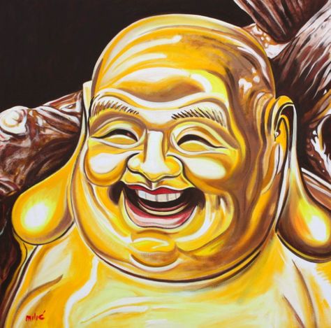 happy buddha-laughing buddha of love.....36x36" oil on canvas by drago milic Laughing Buddha Painting, Happy Buddha Tattoo, Wiffle Ball, Siddhartha Gautama, Sak Yant Tattoo, Tattoo Thoughts, Buddha Tattoo, Buddha Art Painting, Sak Yant