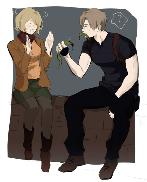 Leon And Ashley, Resident Evil 4 Ashley, Resident Evil Franchise, Resident Evil Anime, Resident Evil Collection, Resident Evil Leon, Spooky Scary, Anime Drawings Tutorials, Handsome Anime Guys