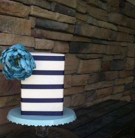 Navy and teal striped square cake by @sugarchiccakes in Utah Tall Square Cake, Ugg Boots Sale, Mom Party, Square Cake, Teal Accents, Little Cakes, Pretty Cakes, Custom Cakes, Yummy Cakes