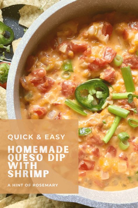 Shrimp Queso Dip Recipe, Shrimp Rotel Dip Recipe, Shrimp Queso, Easy Homemade Queso, Homemade Queso Dip, Tomato Dip Recipes, Homemade Queso, Shrimp Snacks, Shrimp Dip Recipes