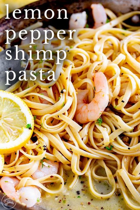 This Lemon Pepper Shrimp Pasta is quick enough for a midweek dinner but fancy enough to serve when you have company. Everyone loves pasta, and this restaurant-quality shrimp pasta is always a winner. With garlic, lemon, and black pepper, this recipe is packed with flavor. Serve the lemon pepper shrimp with linguine, spaghetti, or angel hair pasta for an easy recipes your family will love! Linguine Spaghetti, Lemon Pepper Pasta, Shrimp Butter, Lemon Shrimp Pasta, Lemon Pepper Shrimp, Lemon Pepper Sauce, Red Pepper Recipes, Lemon Garlic Shrimp Pasta, Lemon Garlic Pasta