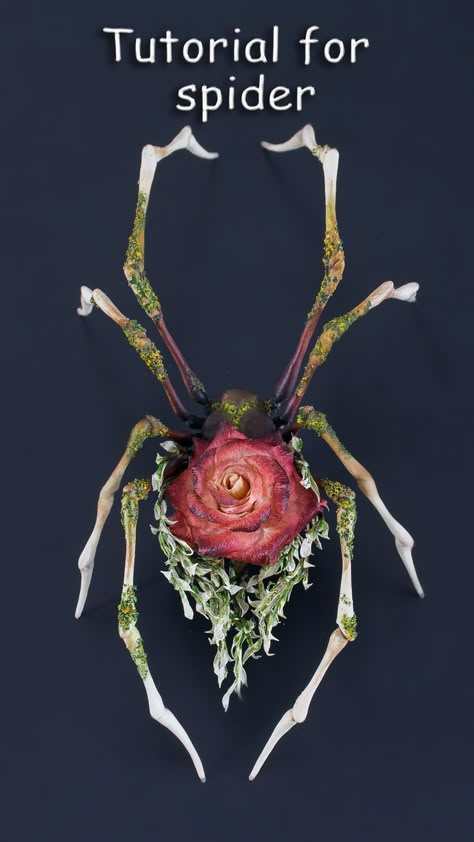 This is video tutorial how to make a spider with rose. DIY fantasy creature tutorial by handmade with cold porcelain. You can make such a spider using any clay. It could be polymer clay, air clay, or other clay of your choice. Fantasy Clay Creatures, Polymer Clay Jumping Spider, Spider Diy Craft, Polymer Clay Insects, Fantasy Spider Art, Fantasy Craft Ideas, Fantasy Diy Crafts, Cold Porcelain Projects, Diy Sculpture Ideas