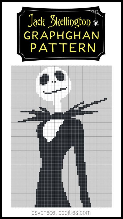 Nightmare Before Christmas Free Graphghan Crochet / Cross Stitch Pattern Graphghan Patterns, Crochet Cross Stitch, C2c Crochet Pattern Free, Crochet Graph, Graph Crochet, Crochet For Beginners Blanket, Pixel Crochet, Halloween Crochet Patterns, Disney Cross Stitch