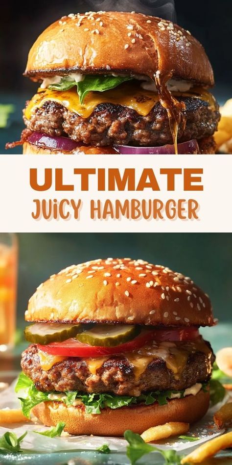 These Juicy Burgers are a must-try for burger lovers! 🍔🔥 Made with perfectly seasoned, juicy beef patties, they are sure to impress anyone at your next BBQ or family dinner. Customize with your favorite toppings and serve with fries for a meal that will leave everyone satisfied.  📌 Save this pin and try these juicy burgers for your next cookout! #JuicyBurgers #GrillRecipes #BBQIdeas #FamilyMeals #BurgerLovers #DeliciousDinners Juicy Hamburger Recipe, Homemade Burger Patties, Gourmet Burgers Recipes, Burger Patty Recipe, Beef Burgers Patties, Juicy Hamburgers, Burger Recipes Beef, Burgers Recipes, Juicy Burgers