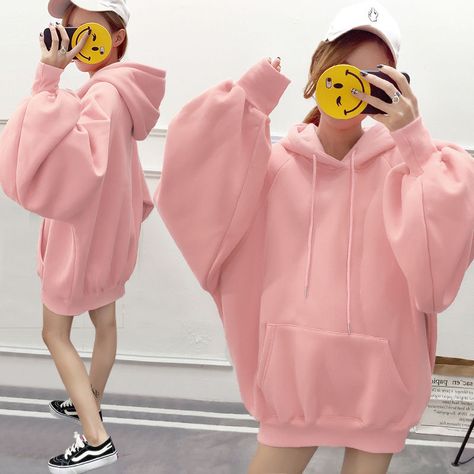 Hevnir Plain Oversized Hoodie | YesStyle Oversized Hoodie Outfit, Big Hoodies, Baggy Hoodie, Kawaii Shirts, Kawaii Dress, Winter Pullover, Hoodie Outfit, Oversized Hoodie, Long Puff Sleeves