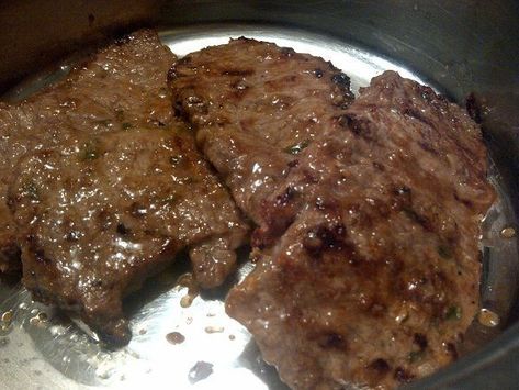 Great also using chicken or lamb. French Onion Salisbury Steak Recipe, French Onion Steak, Onion Steak, Cheese Toast Recipe, Slow Cooker Salisbury Steak, Salisbury Steak Recipes, Orange Cake Recipe, Salisbury Steak, Creamy Potato