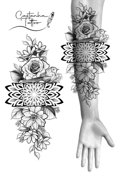 Mandala Tattoos For Women, Tattoo Over Scar, Mandala Hand Tattoos, Feminine Tattoo Sleeves, Rose Tattoos For Women, Flower Tattoo Drawings, Forarm Tattoos, Beautiful Flower Tattoos, Tattoo Sleeves