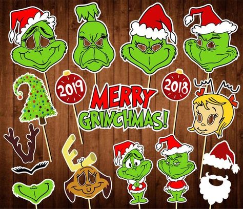 Christmas Photo Booth Props - Printable PDF - Christmas Party Supplies - INSTANT DOWNLOAD - 2019 New Grinch Photo Booth, Christmas Photo Booth Props, Ward Christmas Party, School Christmas Party, Grinch Christmas Party, Whoville Christmas, Grinch Party, Grinch Christmas Decorations, Christmas Photo Booth