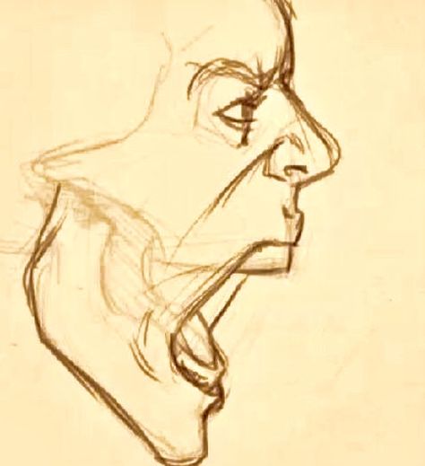 Side Profile Screaming Drawing, Angry Man Drawing, Drawing Tips Face, Shocked Face Drawing, Open Mouth Drawing, Screaming Drawing, Profile Drawing, Le Cri, Drawing Cartoon Faces