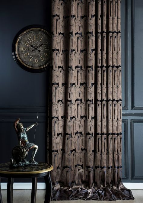 Curtains Panel Black Brown Bronze Striped Patterned Fabric - Etsy Black Curtains Living Room Ideas, Black Curtains Living Room, Black Luxury Bedroom, Black And Gold Curtains, Havenly Dining Room, Black Sheer Curtains, Art Deco Curtains, Design Curtains, Cream Curtains