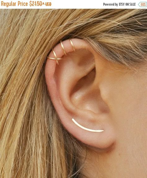 ON SALE Modern Minimalist Set of 3 Ear Climber by Benittamoko Ear Sweeps, Faux Piercing, Septum Piercings, Ear Climbers Earrings, Ear Climber, Lobe Piercing, Gold Ear Cuff, Ear Climbers, Climber Earrings