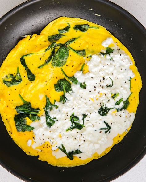 Cottage Cheese Omelet | Kitchn Cottage Cheese Spinach, Healthy Omelet, Cheese Omelet, Breakfast Omelette, Cheese Spinach, Healthy Eggs, Cottage Cheese Recipes, High Protein Breakfast, Healthy Breakfasts