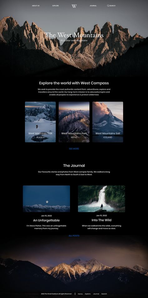 Parallax Landing Page Design on Behance Brochure Website Design, Landing Pages Inspiration, Luxury Landing Page, Outdoor Website Design, Tourism Website Design, Parallax Website Design, Creative Landing Page Design, Travel Landing Page, Web Design Landing Page