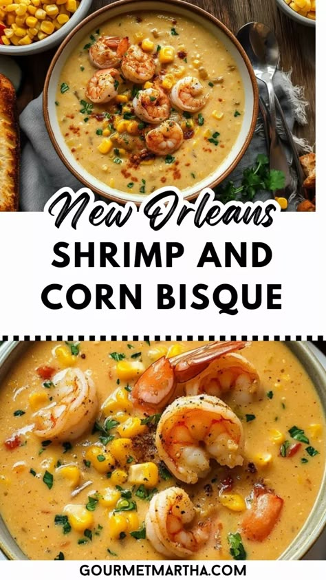 Dive into the rich, creamy flavors of New Orleans with this Shrimp and Corn Bisque! Packed with tender shrimp, sweet corn, and a blend of Cajun spices, this comforting soup brings a taste of Louisiana right to your table. Perfect for chilly nights or when you’re craving bold, Southern cuisine! #NewOrleansBisque #ShrimpAndCornBisque #CajunRecipes #SeafoodSoup #ComfortFood #LouisianaCuisine #EasyBisqueRecipe #ShrimpLovers #SouthernFlavors #CornChowder Shrimp Corn Bisque, Shrimp And Corn Bisque, Shrimp And Corn Soup, New Orleans Shrimp, Bisque Recipes, Corn Bisque, Shrimp And Corn, Bisque Soup Recipes, Louisiana Dishes