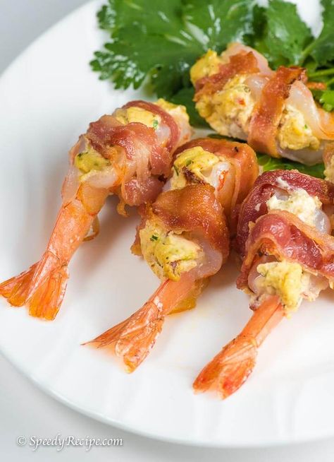 Bacon Wrapped Shrimp With Cheese, Cream Cheese Stuffed Shrimp, Stuffed Shrimp Wrapped In Bacon, Shrimp With Cheese, Bacon Wrapped Stuffed Shrimp, Bacon Wrapped Shrimp Appetizers, Easy Bacon Wrapped Shrimp, Bacon Wrap Shrimp Recipes, Seafood Ideas