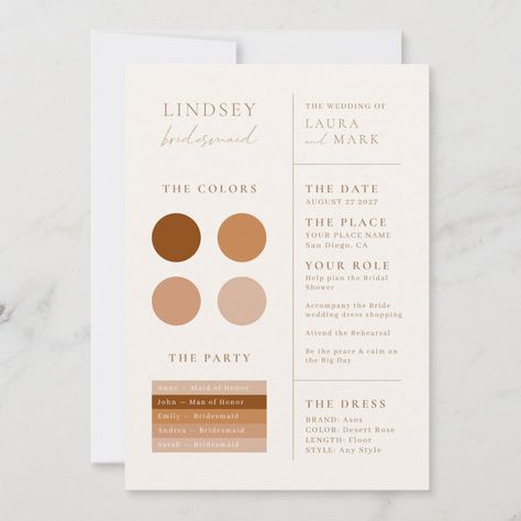 Elegant Minimalist Terracotta Bridesmaid Info Card Arch Invitation, Terracotta Bridesmaid, Bridesmaid Info Card, Simple Calligraphy, Invitation Minimalist, Modern Bridesmaid, Bridesmaid Invitation, Bridesmaid Colors, Custom Wedding Stationery