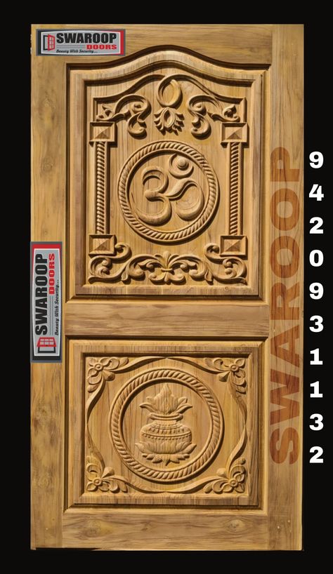 NEW TEAK WOOD CARVING DOOR OM KALASH TWO PANEL DOOR ... If you like to be a seller partner contact us M/s Sharda Timber Depot Kolhapur,Maharashtra,India Contact no : 9420931132 Two Panel Door, Wood Carving Door, Single Main Door Designs, Main Door Design Photos, Two Panel Doors, Wood Door Frame, Pooja Door Design, Dining Chairs Diy, House Front Door Design