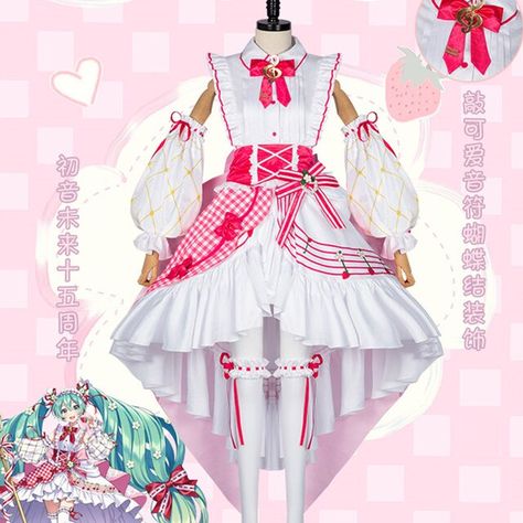 15th Anniversary Miku, Strawberry Cosplay, Miku Figure, Dress Kawaii, Outfit Anime, Miku Cosplay, Strawberry Dress, Costume Shoes, 15th Anniversary