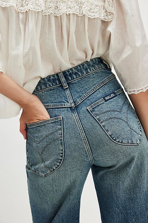 High-waisted jeans featured in a wide-leg silhouette. * Authentic denim * Front and back patch pockets * Button closure and zip fly | Rolla’s Sailor Jeans by Rolla's at Free People in Medium Wash, Size: 24 Sailor Jeans, Sailor Jean, Back Patch, Bluebird, Boho Outfits, Jeans Shop, High Waist Jeans, Patch Pocket, Wide Leg