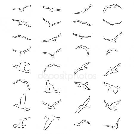 Birds Drawing Easy Flying, How To Draw Flying Birds, Birds Flying In The Sky Drawing, Seagull Outline Tattoo, Flying Bird Drawing Simple, Flying Birds Illustration, Bird Drawings Flying, How To Draw A Bird Flying, Birds Drawing Flying