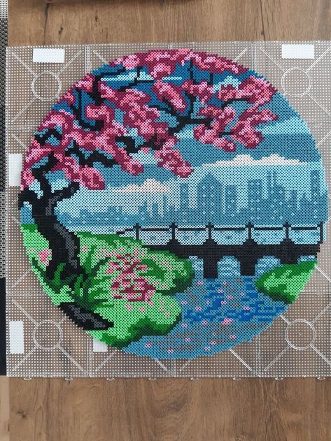 Perler Bead Landscape, Large Perler Bead Art, Large Perler Bead Patterns, Perleplader Ideas Cute, Hama Bead Ideas, Pixel Art Fleur, Big Perler Bead Patterns, Perleplader Ideas, Perler Beads Art