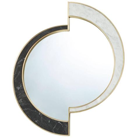 Half Moon Mirror, Marble Carrara, Mirror Decor Ideas, Marble Mirror, Moon Mirror, Tinted Mirror, Velvet Living Room, Furniture Design Chair, Modern Mirror Wall