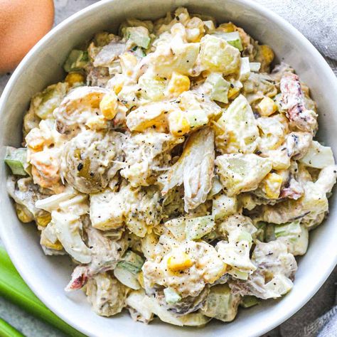 Crab potato salad recipe Potato Crab Salad, Shrimp Potato Salad, Seafood Potato Salad, Crab Potato Salad, Crab Potatoes, Crab Meat Salad, Potato Sandwich, Sweet Potato Dishes, Fresh Potato