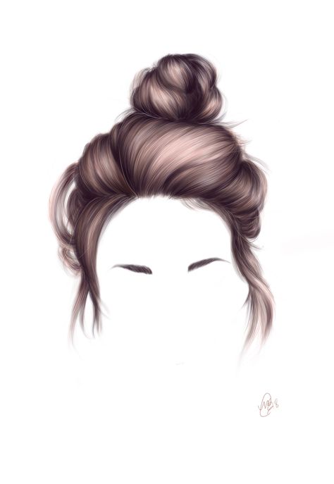 Hair Updo Drawing, Updo Hair Reference Drawing, Messy Bun Drawing Reference, Bun Hair Drawing, Draw Bun Hair, Drawing Buns Hair, Hair In Bun Drawing, Bun Sketch Hair, Hair References Drawing