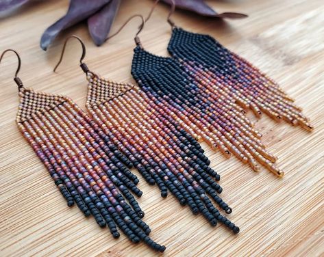 Sewn Beaded Earrings, Gold Fringe Earrings, Black Seed Bead Earrings, Fringe Earring Pattern Free, Seed Bead Patterns Earrings, Sead Bead Earrings, Silver Beaded Earrings, Beaded Earring Patterns Free, Seed Bead Earrings Tutorial How To Make