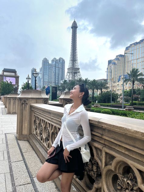 Londoner Parisian Venetian Eiffel Tower in Macau, China Summer Fashion Outfit Fits Aesthetic Ideas Hong Kong Aesthetic Outfit, Macao Outfit, Macao Aesthetic, Macau Photoshoot, Macau Outfit Ideas, Macau Ootd, Hongkong Outfit Ideas, Macau Aesthetic, Macau Outfit