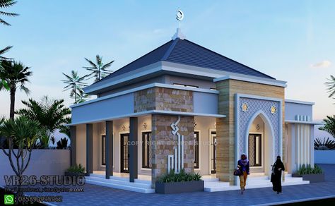 3D-visualizer: Desain Musholla Minimalis Mosque Modern, Modern Mosque, Mosque Design Islamic Architecture, Roof Terrace Design, Mosque Design, Architecture Elevation, Small House Design Exterior, Mosque Architecture, House Plan Gallery