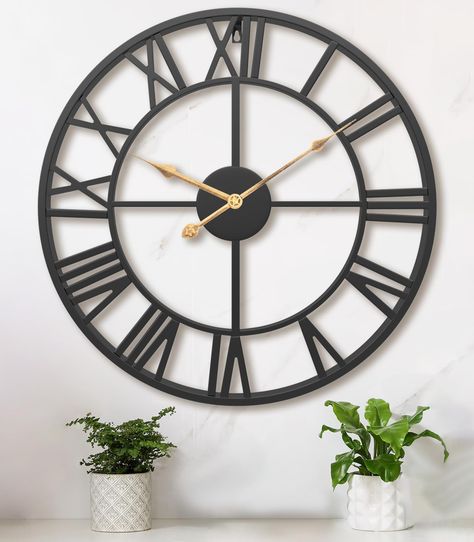 Amazon.com: Evursua 24 inch Thicken & Heavy Large Metal Wall Clocks for Living Room Decor Large Decorative Clock Oversized,Big Roman Numeral Non Ticking (Black) : Home & Kitchen Black Metal Farmhouse, Living Room Decor Large, Giant Wall Clock, Large Metal Wall Clock, Terrarium Bowls, Metal Farmhouse, Dog Pooper Scooper, Handmade Wall Clocks, Cat Bed Furniture