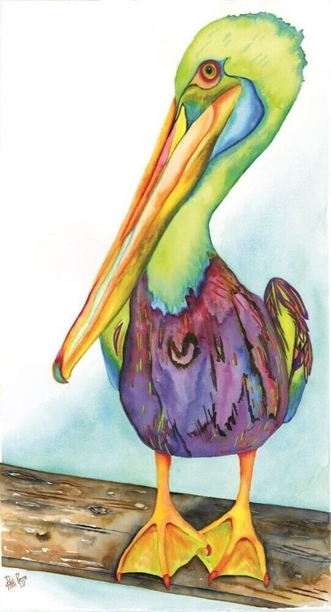 Pelican Art, Bird Watercolor Paintings, Sea Turtles, Watercolor Bird, Birds Painting, Beach Art, Whimsical Art, Bird Art, Animal Paintings