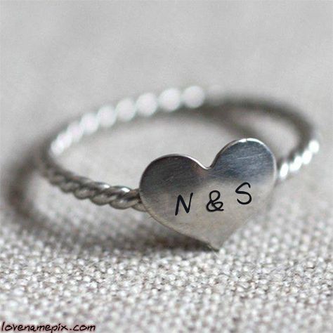 N Name Picture - Couple Letters Heart Ring Couple Letters, Name Pictures, Sunflower Ring, Sterling Silver Promise Rings, Silver Heart Ring, Letter Ring, Couple Ring, Heart Shaped Rings, Twist Ring