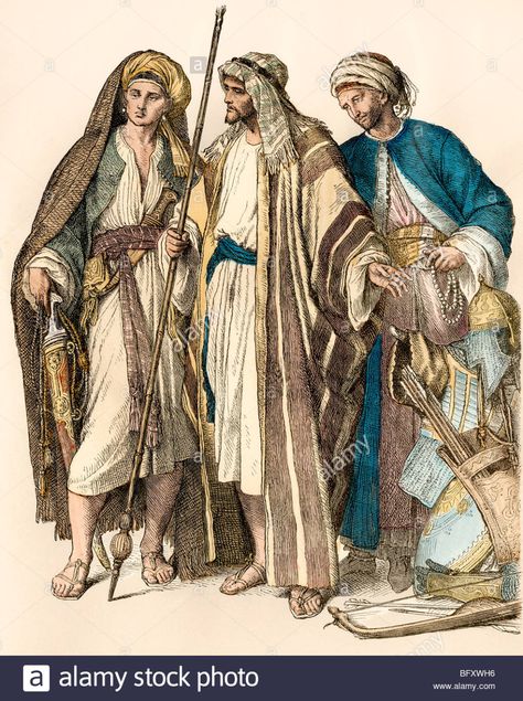 Arab men in traditional clothing. Hand-colored print Stock Photo: 27021042 - Alamy Barbary Pirates, Middle Eastern Clothing, Arabic Clothing, Aged Clothing, Arab Culture, Ancient Persian, Arab Men, Medieval Clothing, Arabian Nights